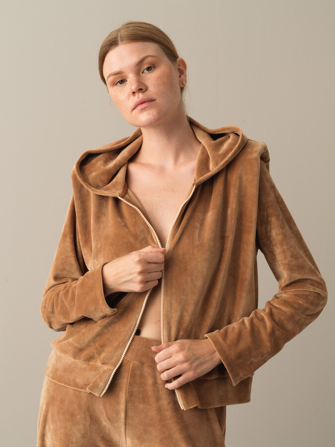 Regular Fit Shoulder-Padded Velvet Sweat Jacket - Xint