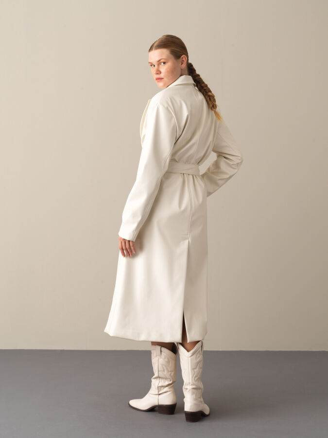 Oversized Leather-Look Trench Coat - Xint