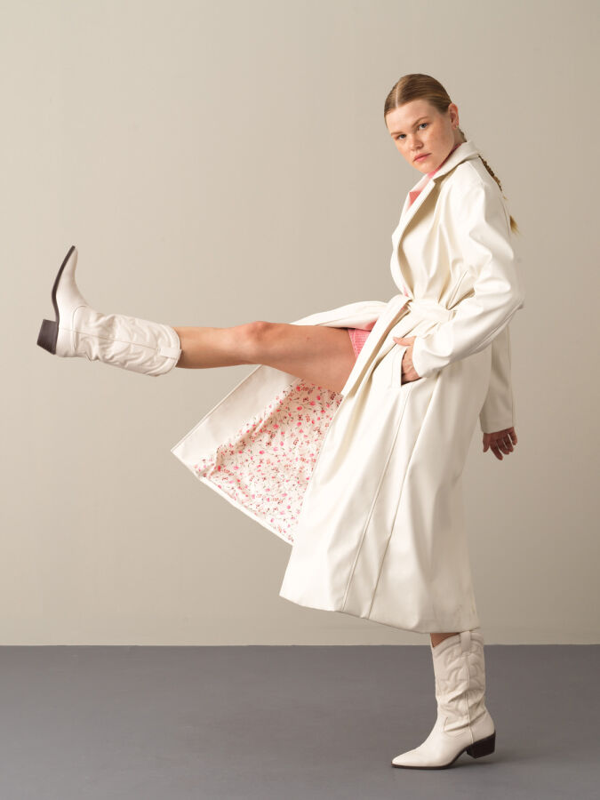 Oversized Leather-Look Trench Coat - Xint