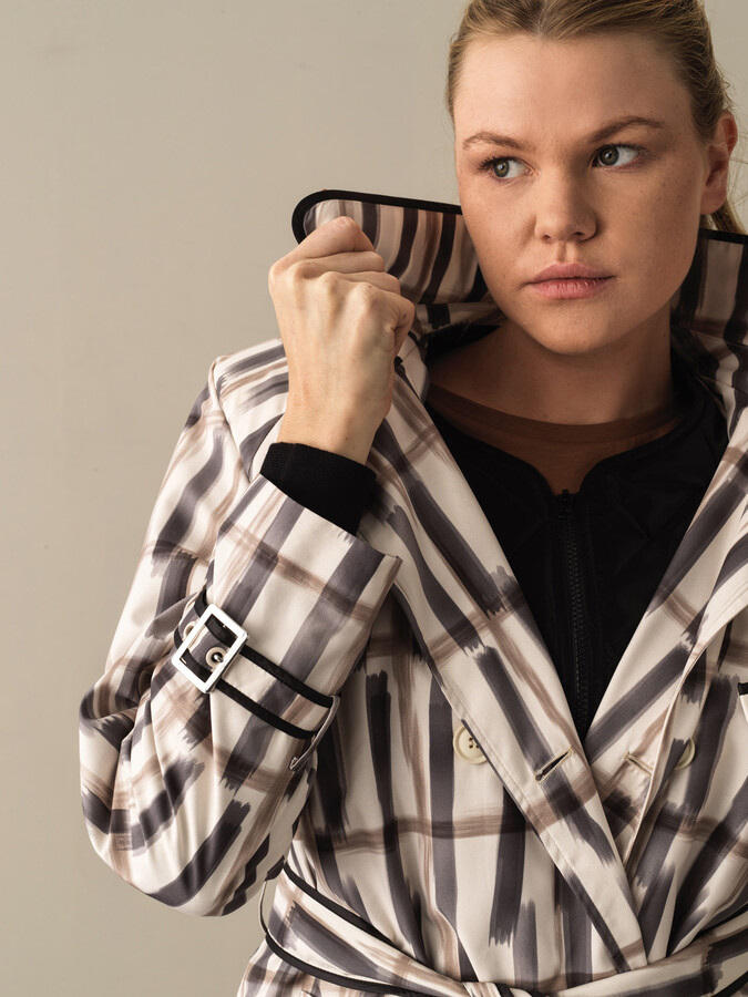 Waist-Tied Regular Fit Patterned Trench Coat - Xint