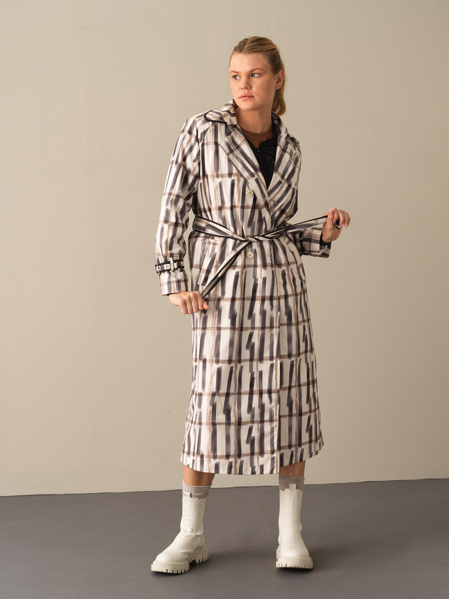 Waist-Tied Regular Fit Patterned Trench Coat