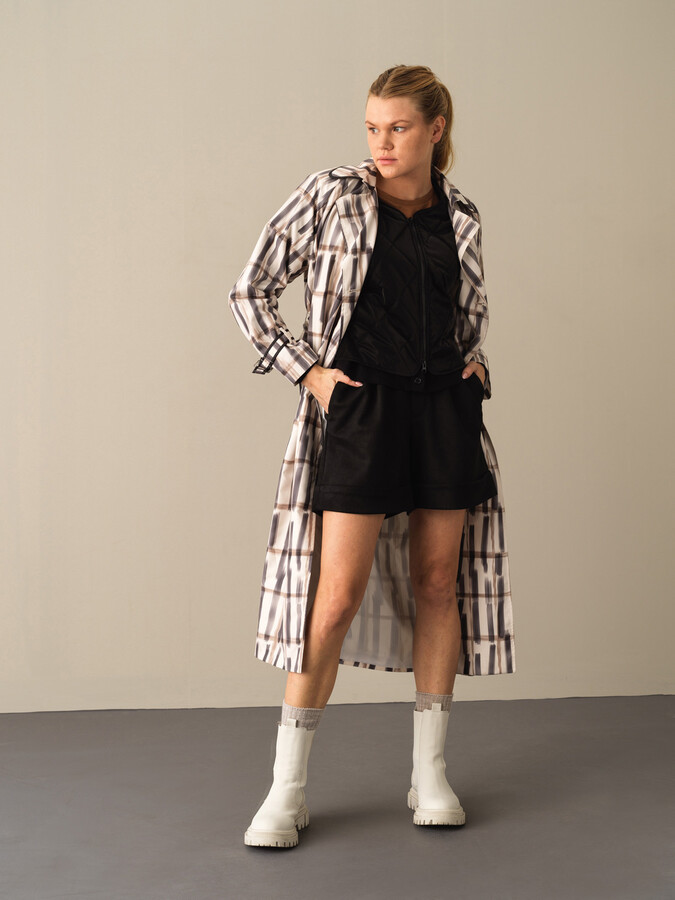 Waist-Tied Regular Fit Patterned Trench Coat - Xint