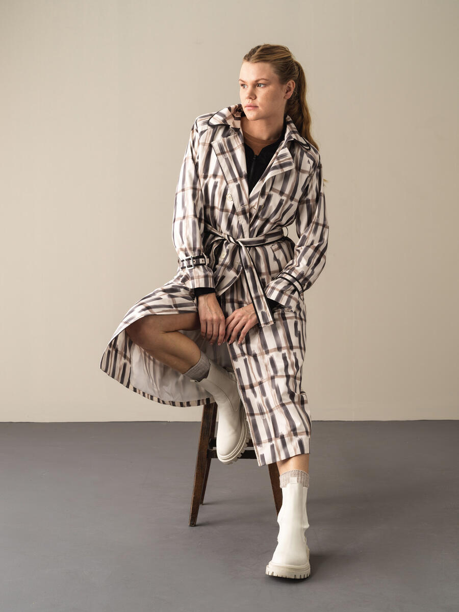 Waist-Tied Regular Fit Patterned Trench Coat - 1