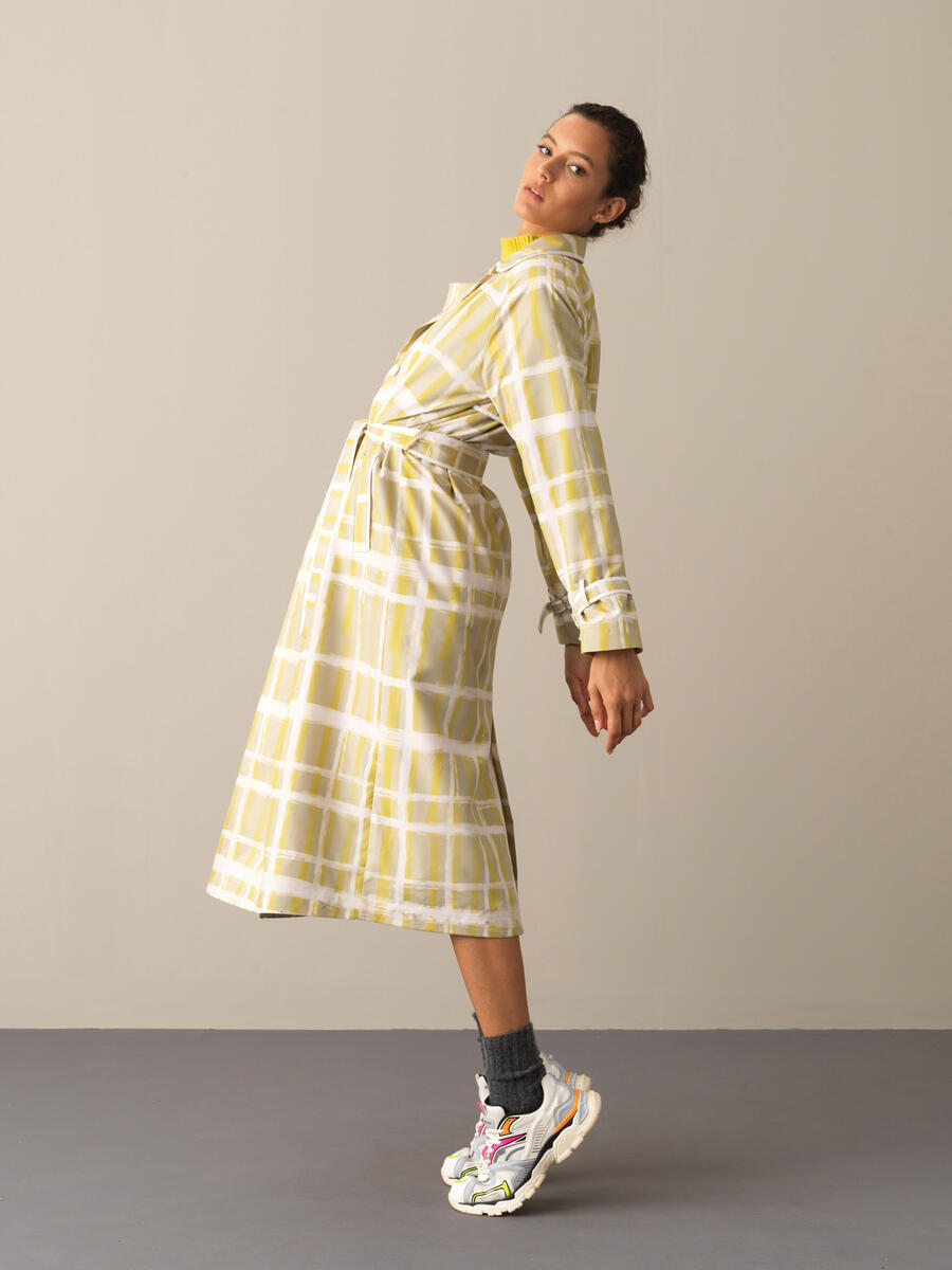 Waist-Tied Regular Fit Patterned Trench Coat - 2