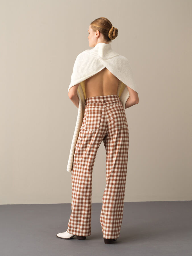 100% Cotton Oversized Checked Pants - Xint