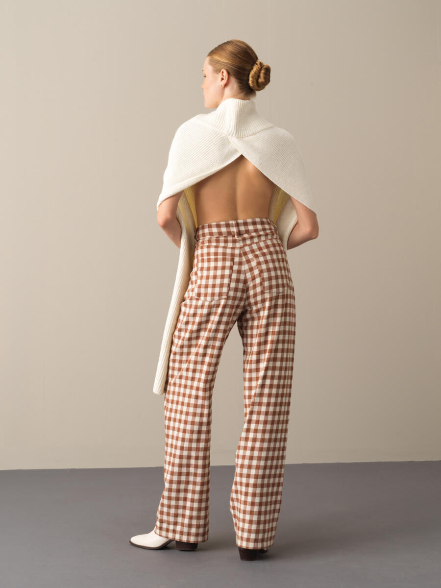 100% Cotton Oversized Checked Pants - 4