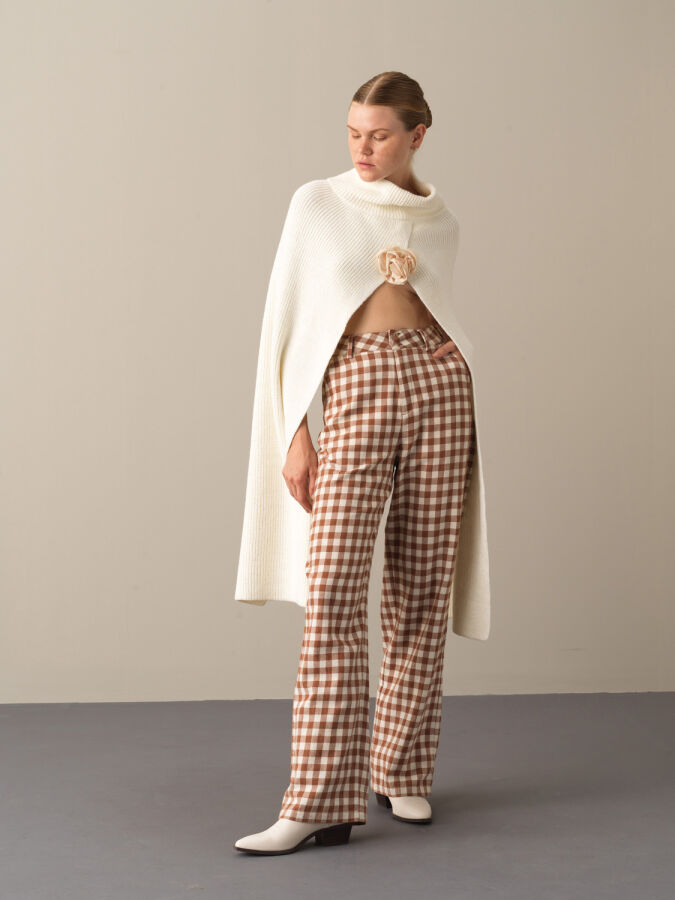 100% Cotton Oversized Checked Pants - Xint