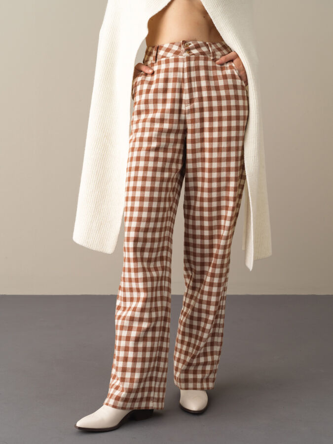 100% Cotton Oversized Checked Pants - Xint