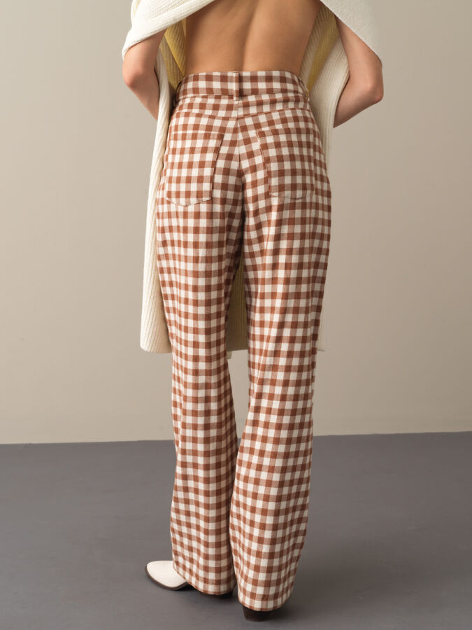 100% Cotton Oversized Checked Pants - Xint