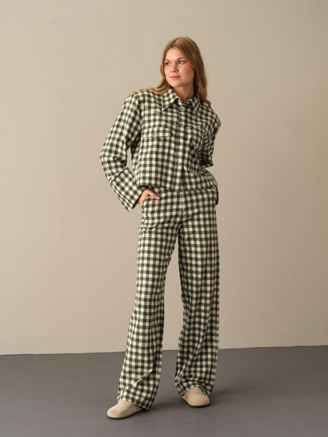 100% Cotton Oversized Checked Pants - Xint