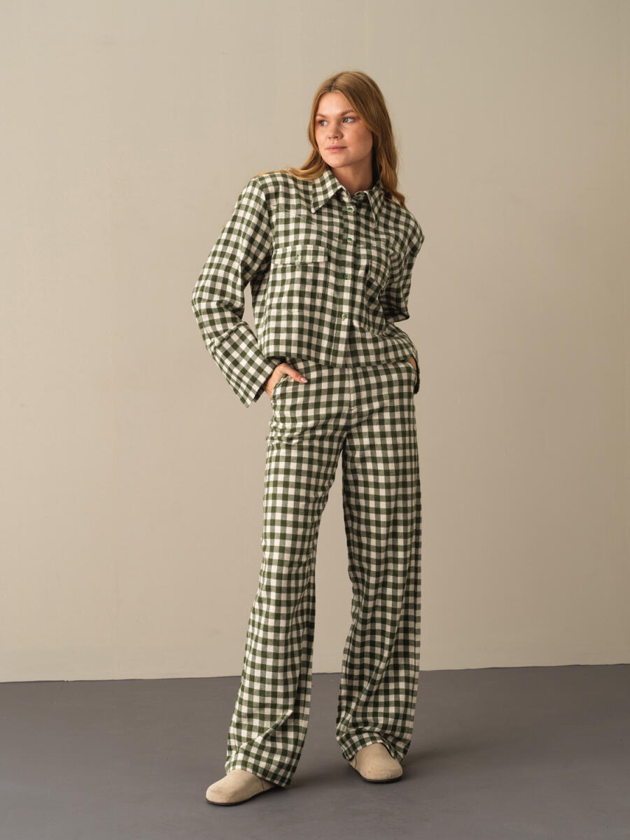 100% Cotton Oversized Checked Pants - 2