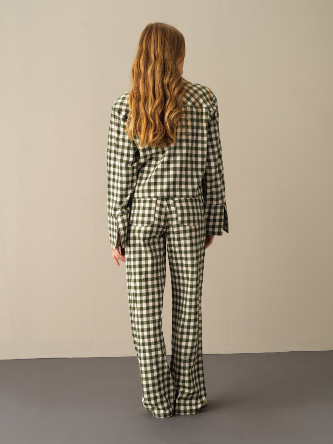 100% Cotton Oversized Checked Pants - Xint