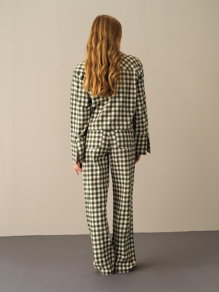 100% Cotton Oversized Checked Pants - 4