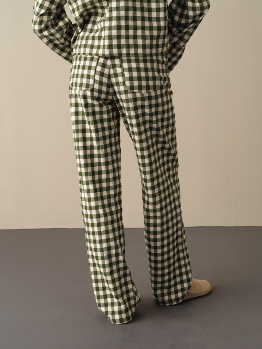 100% Cotton Oversized Checked Pants - 3