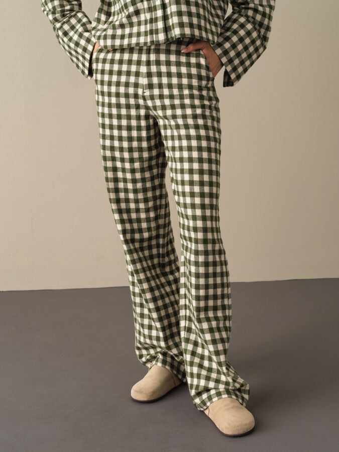 100% Cotton Oversized Checked Pants - Xint