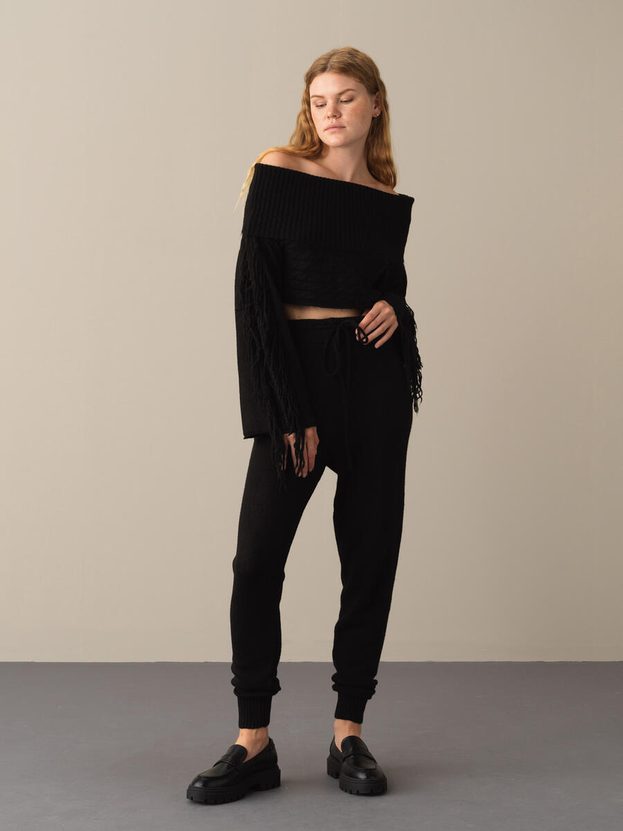 Elastic Waist Regular Fit Knitted Pants - 2