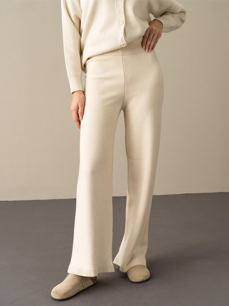 Elastic Waist Regular Fit Knitted Pants - 2