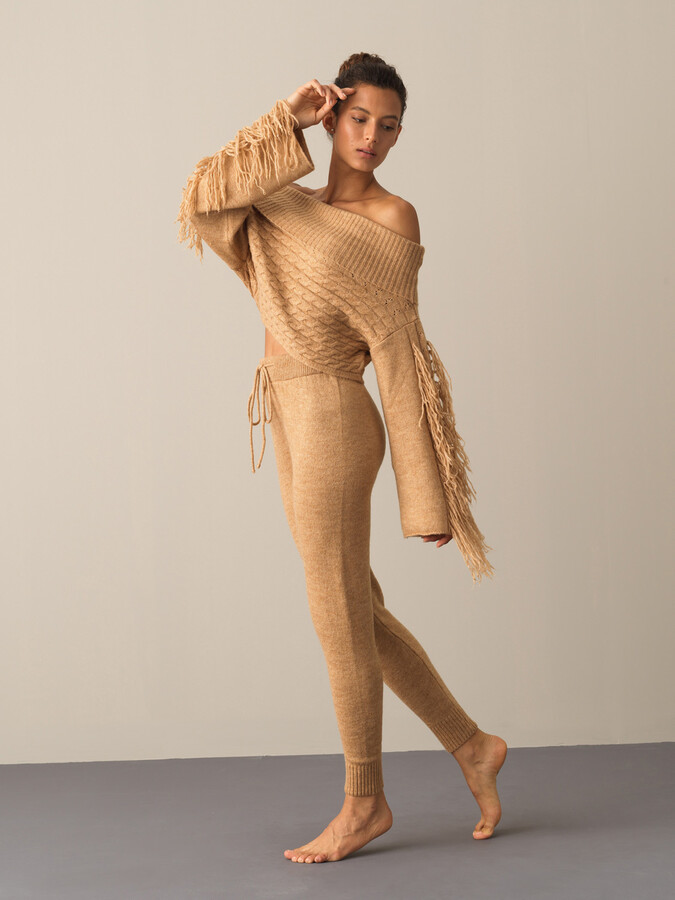 Elastic Waist Regular Fit Knitted Pants - Xint