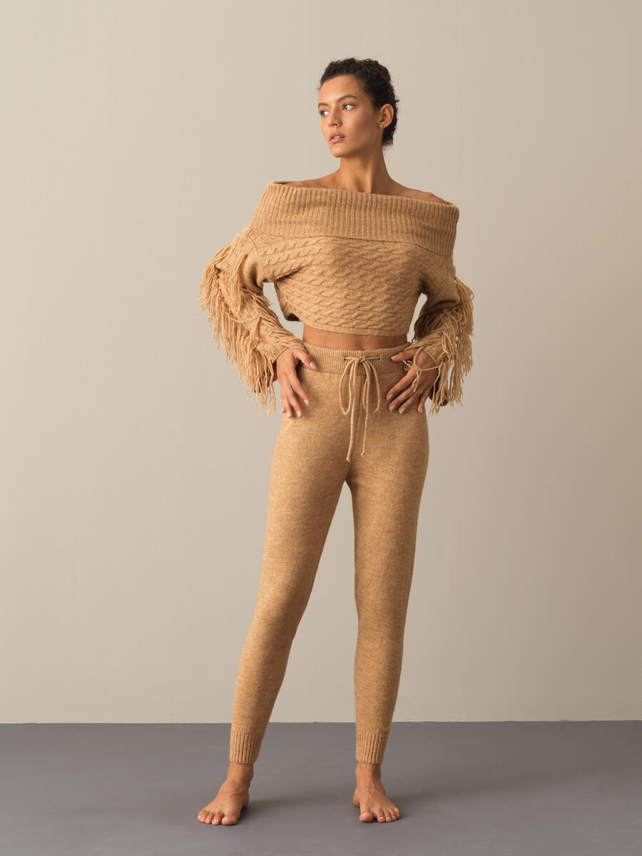 Elastic Waist Regular Fit Knitted Pants - 2