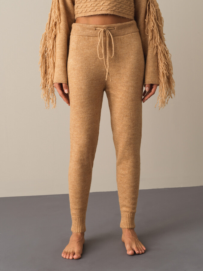 Elastic Waist Regular Fit Knitted Pants - Xint