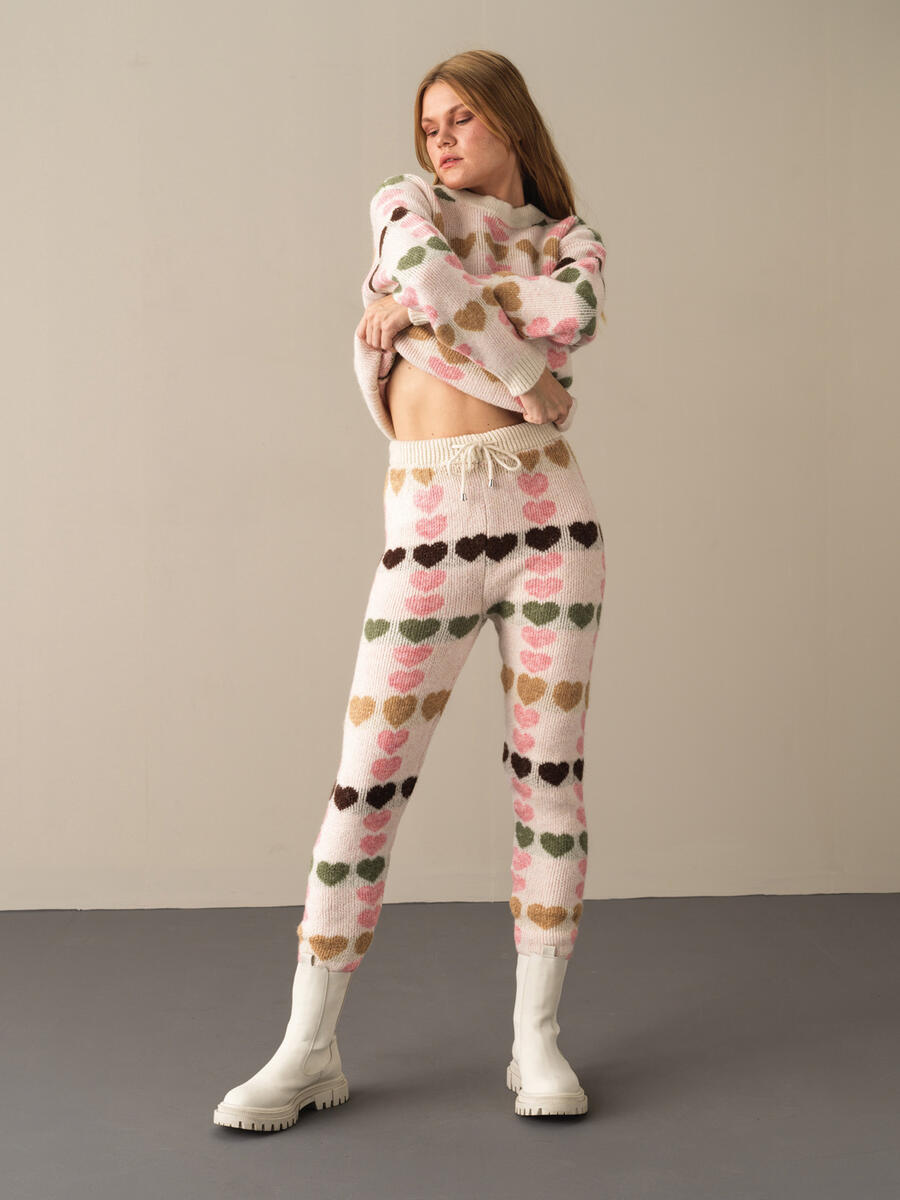 Elastic Waist Regular Fit Patterned Knitted Pants - 2