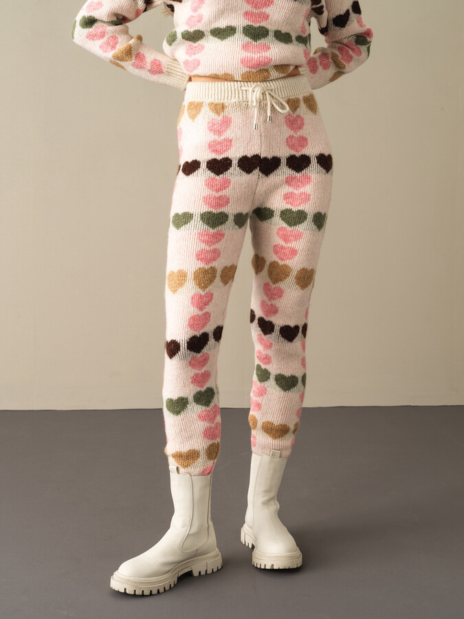 Elastic Waist Regular Fit Patterned Knitted Pants - Xint