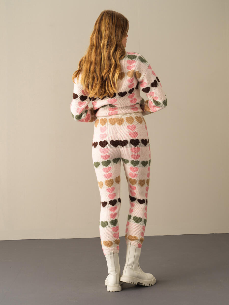 Elastic Waist Regular Fit Patterned Knitted Pants - 4