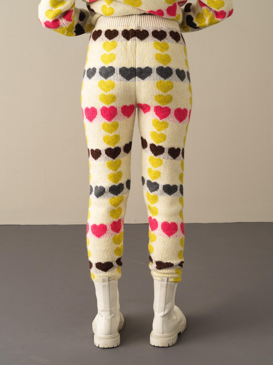 Elastic Waist Regular Fit Patterned Knitted Pants - 3