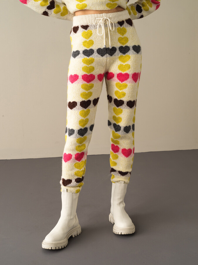 Elastic Waist Regular Fit Patterned Knitted Pants - Xint