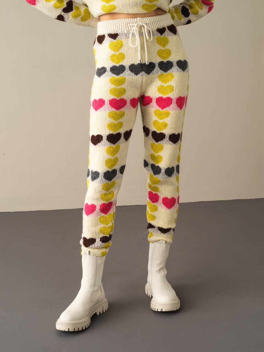 Elastic Waist Regular Fit Patterned Knitted Pants