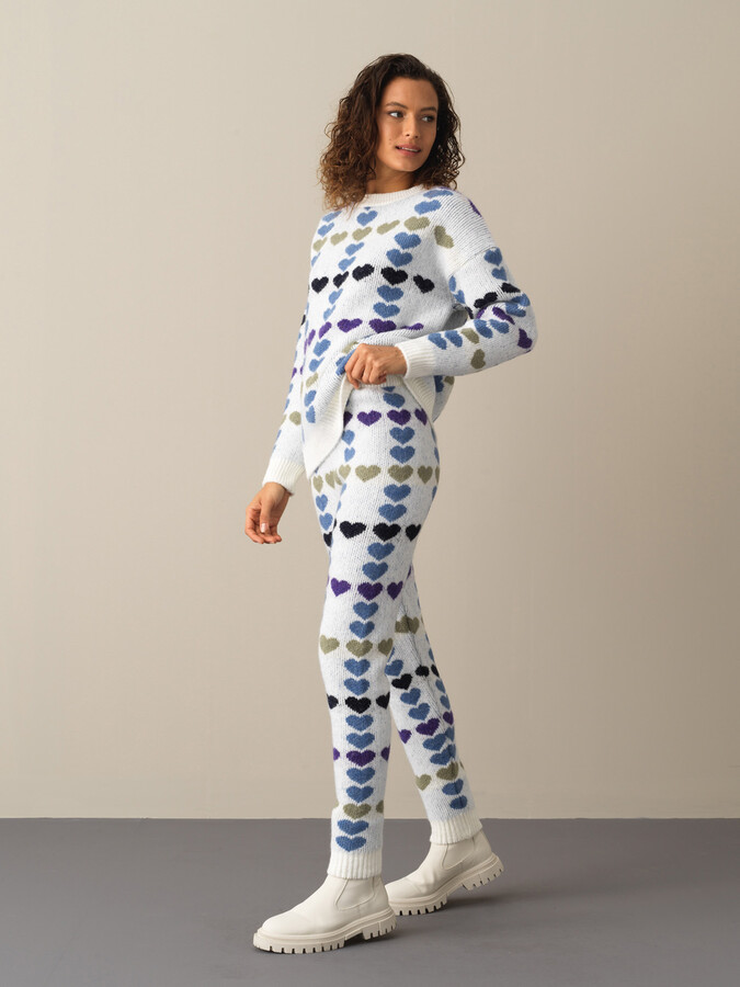 Elastic Waist Regular Fit Patterned Knitted Pants - Xint