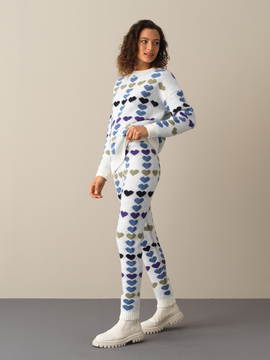 Elastic Waist Regular Fit Patterned Knitted Pants - 2