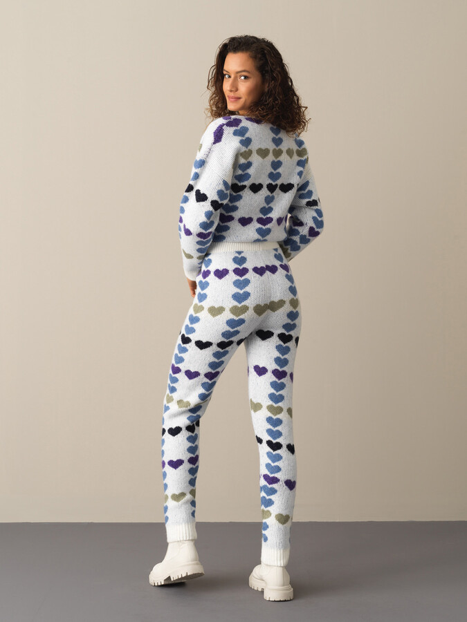 Elastic Waist Regular Fit Patterned Knitted Pants - Xint