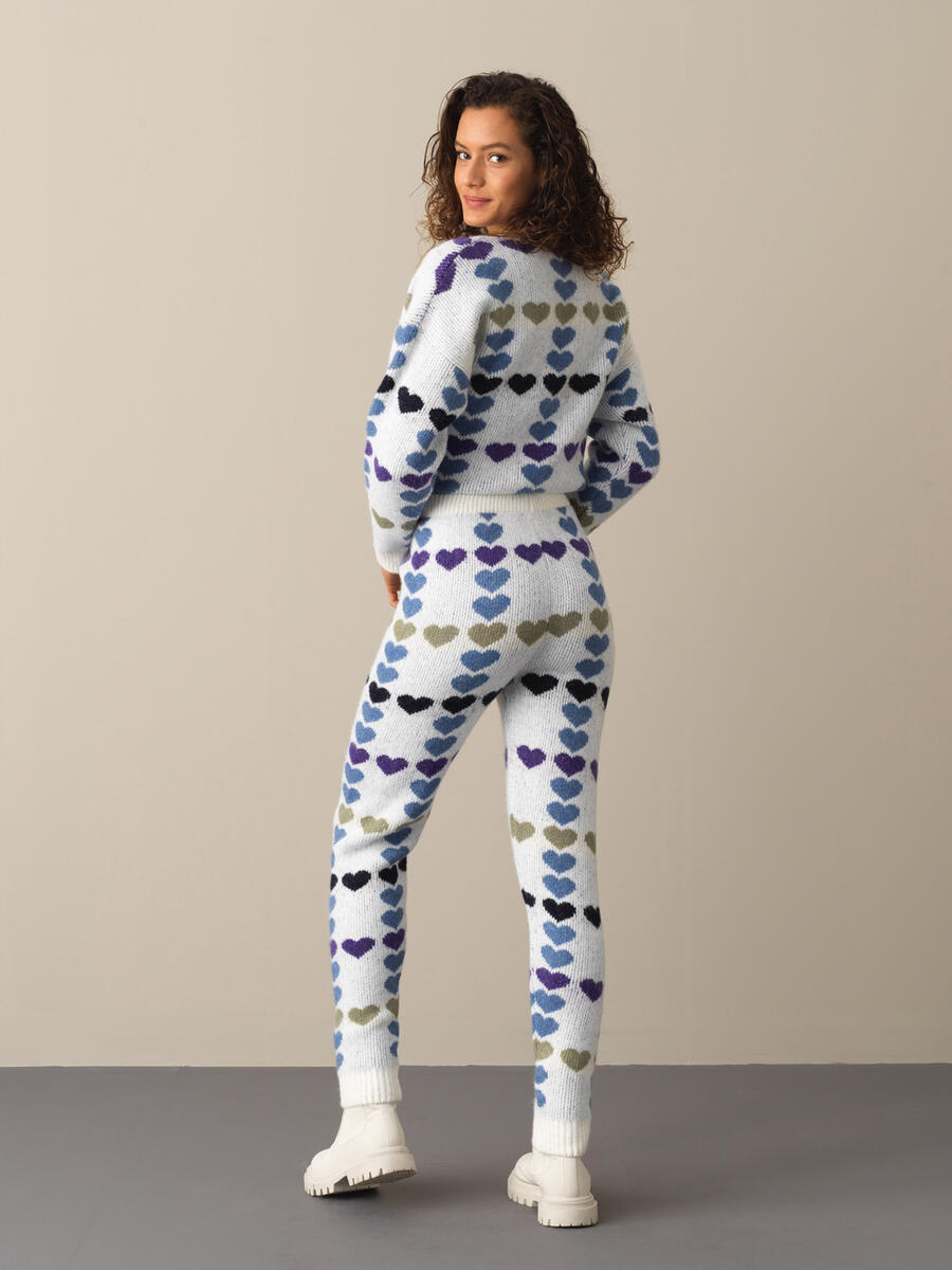 Elastic Waist Regular Fit Patterned Knitted Pants - 4