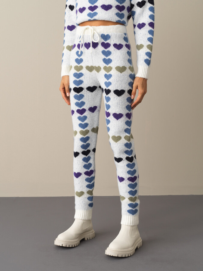 Elastic Waist Regular Fit Patterned Knitted Pants - Xint