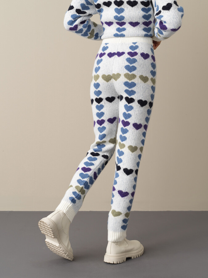 Elastic Waist Regular Fit Patterned Knitted Pants - Xint