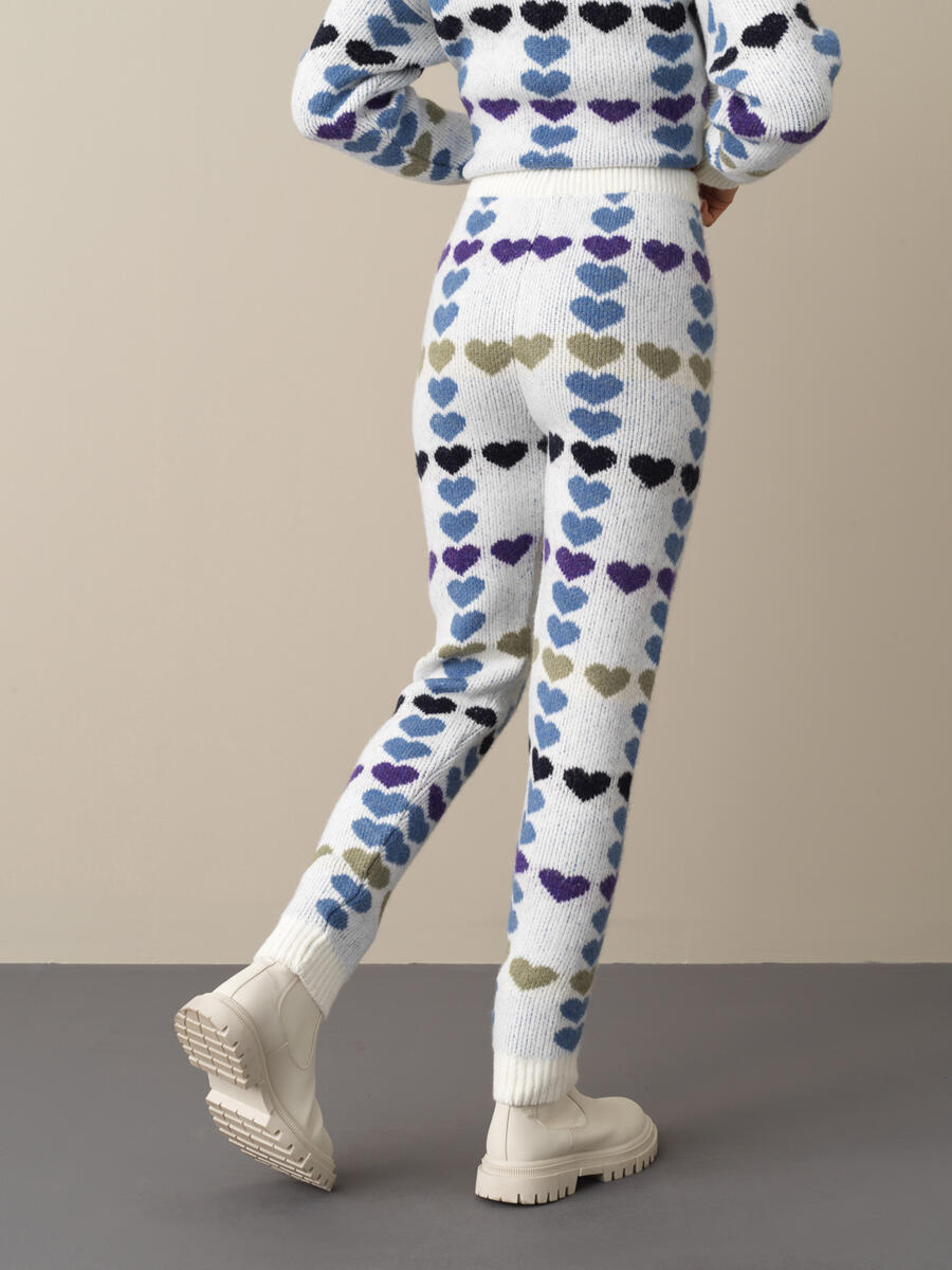 Elastic Waist Regular Fit Patterned Knitted Pants - 3