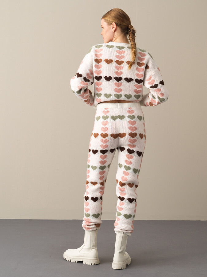 Elastic Waist Regular Fit Patterned Knitted Pants - Xint