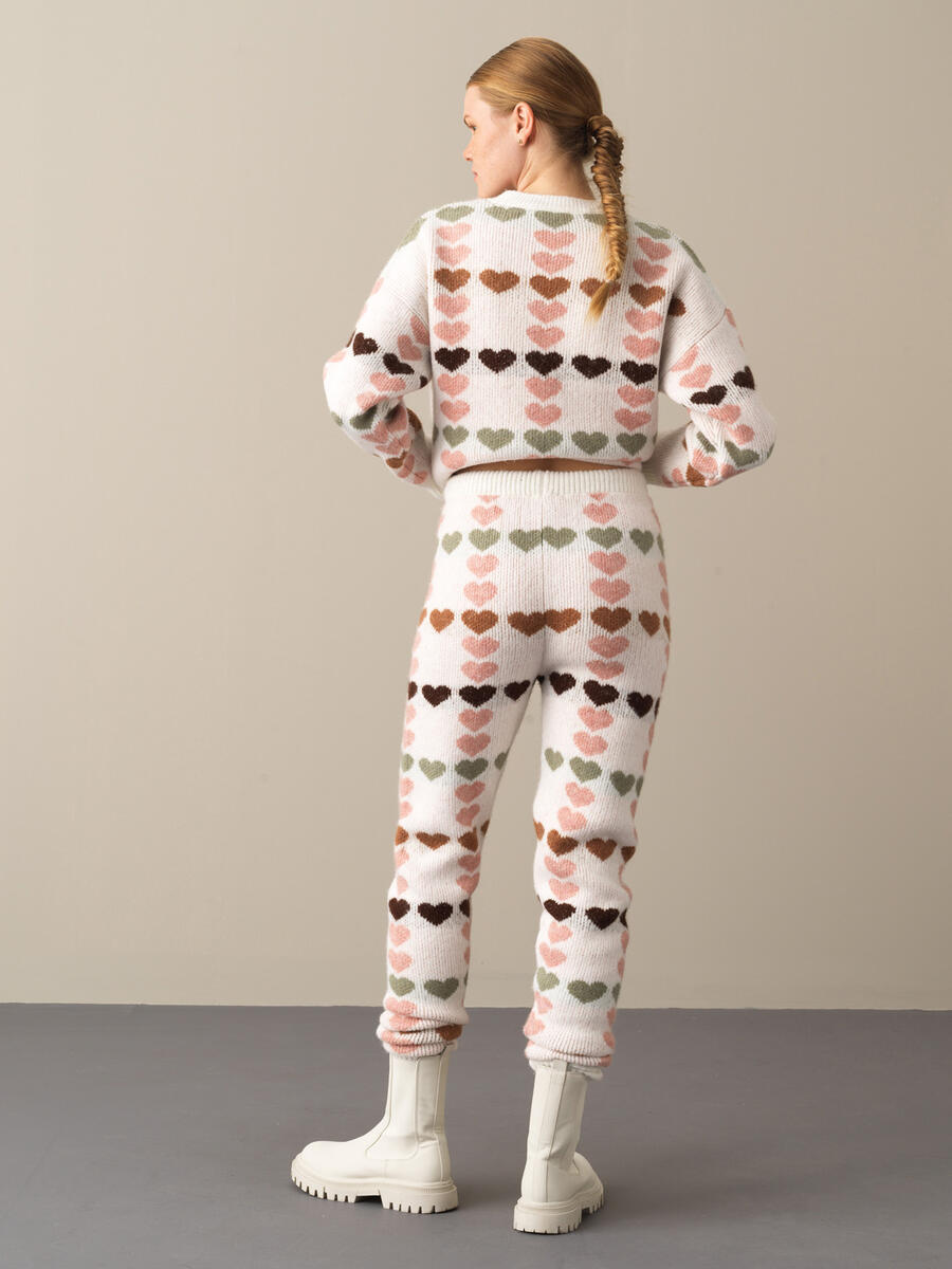 Elastic Waist Regular Fit Patterned Knitted Pants - 4