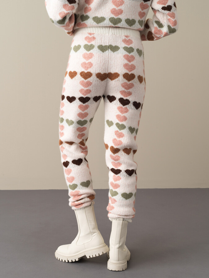 Elastic Waist Regular Fit Patterned Knitted Pants - Xint