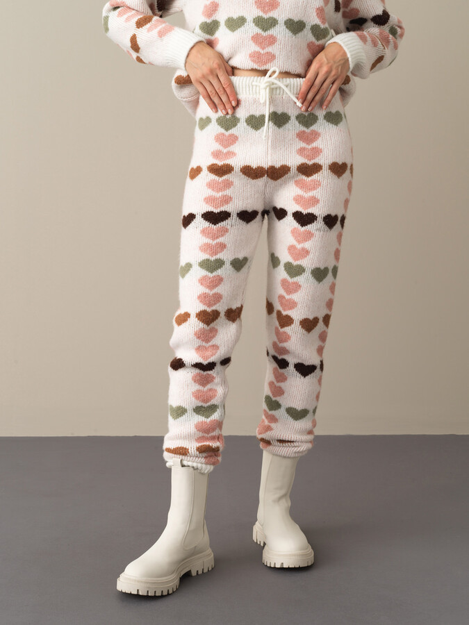 Elastic Waist Regular Fit Patterned Knitted Pants - Xint