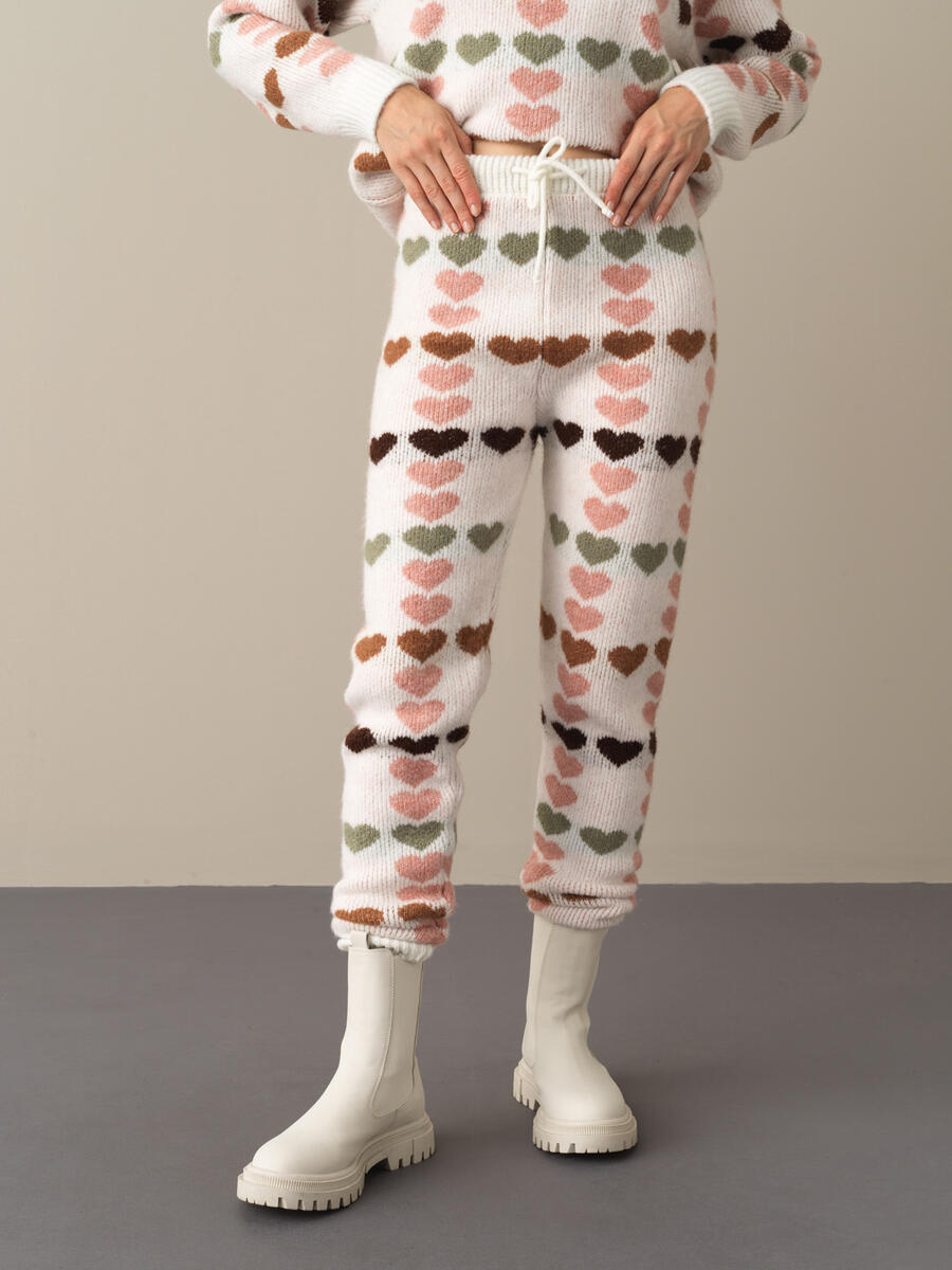 Elastic Waist Regular Fit Patterned Knitted Pants