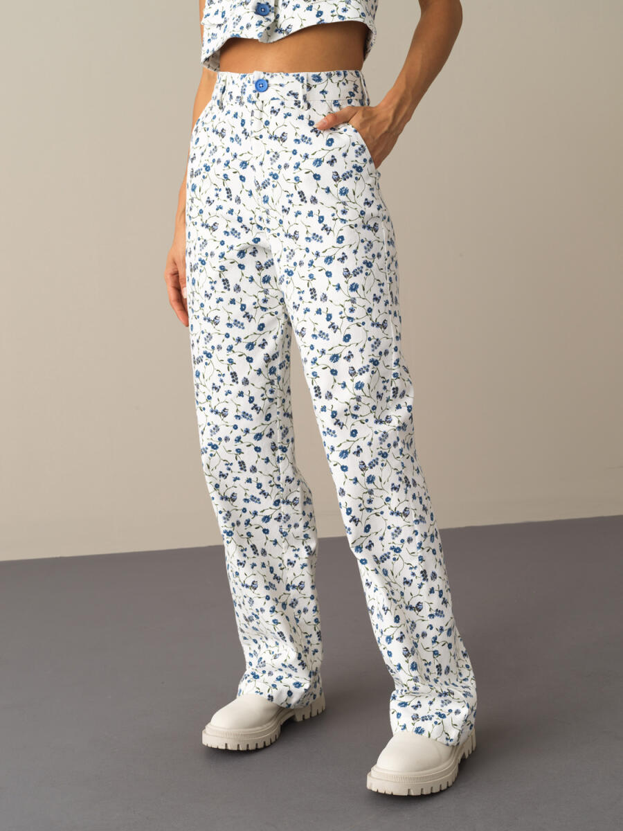 High Waist Cotton Oversized Patterned Pants