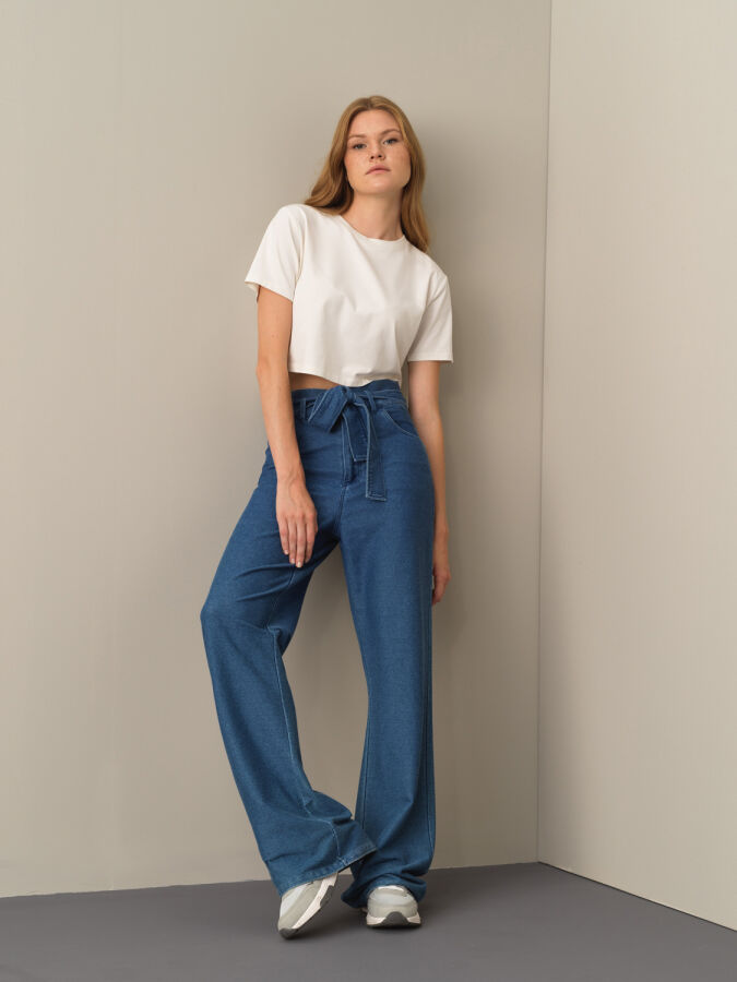 High Waist Cotton Regular Fit Pants - Xint