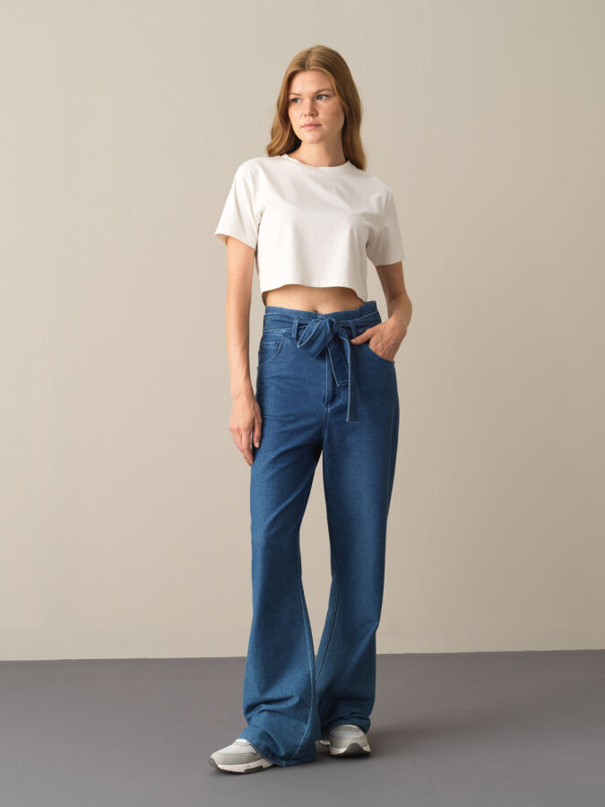 High Waist Cotton Regular Fit Pants - Xint