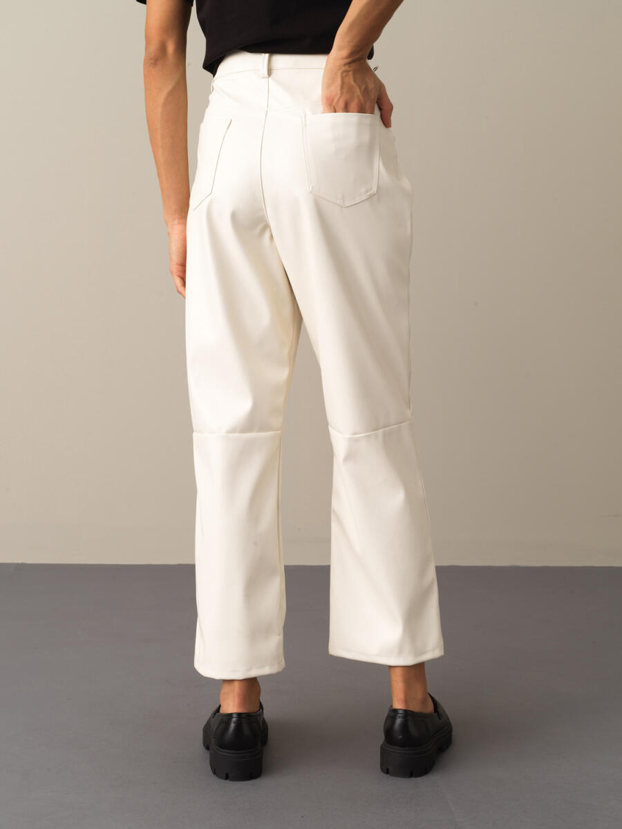 High Waist Regular Fit Leather-Look Pants - 4