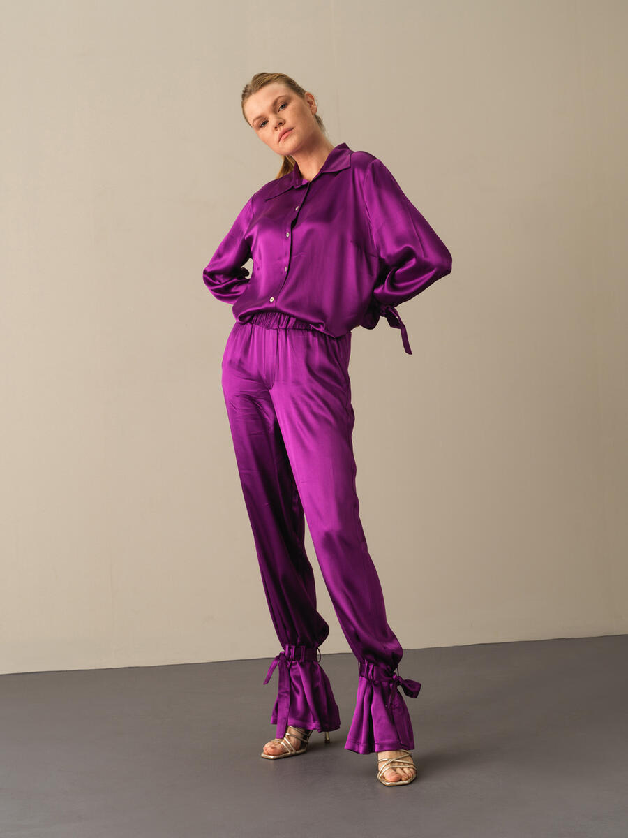 Regular Fit Satin Pants - 3