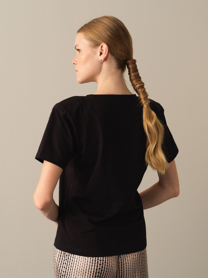 100% Cotton Regular Fit Shoulder-Padded T-Shirt - Xint