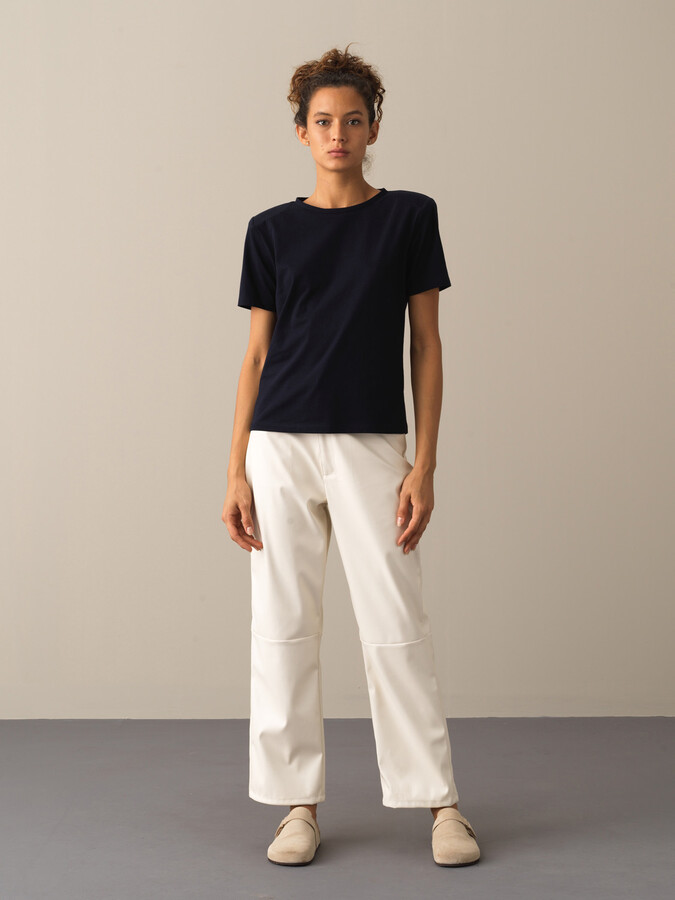 100% Cotton Regular Fit Shoulder-Padded T-Shirt - Xint