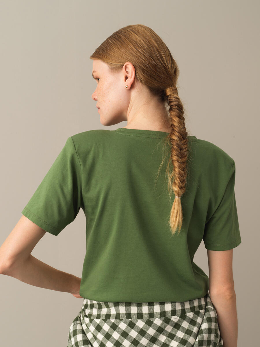 100% Cotton Regular Fit Shoulder-Padded T-Shirt - 4